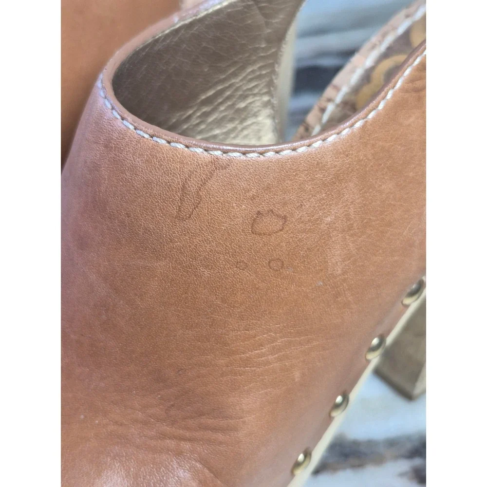 Sam Edelman Marley Tan Leather Wood Platform Studded Slingback Sandals 6.5M